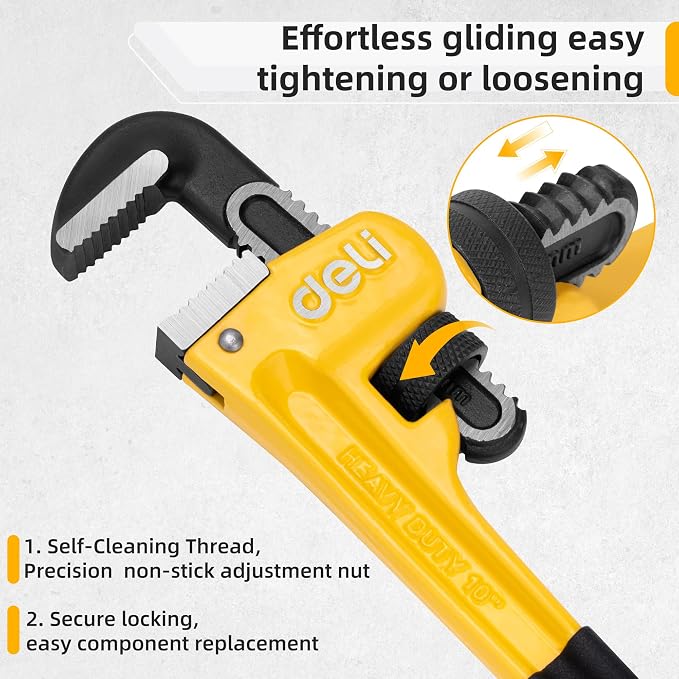 deli Pipe Wrench 24-inch, Heavy Duty Straight Adjustable Wrench, Professional Plumbing wrench tools, for Pipe, Home, Vehicle repair