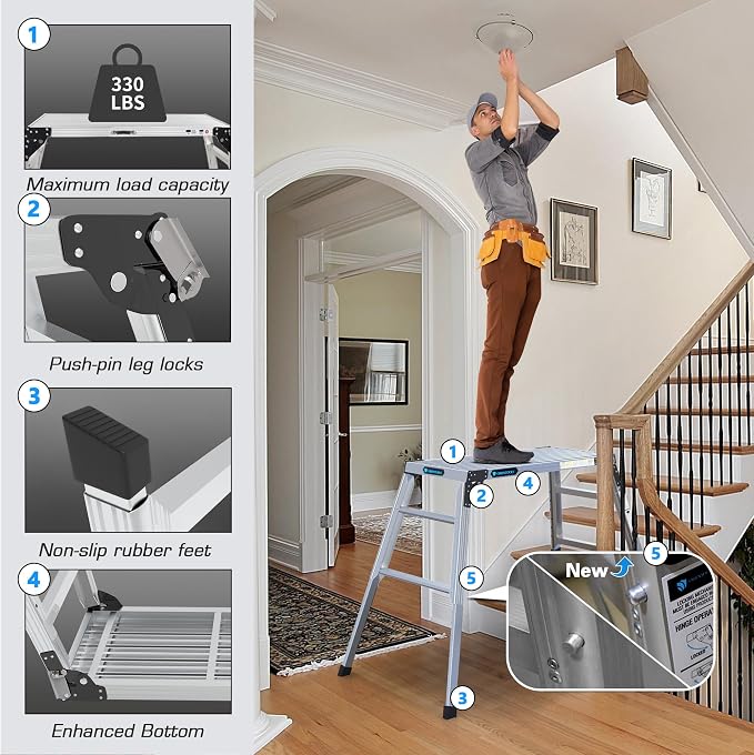 Adjustable Work Platform, 39.4" X 18.5" Portable Folding Aluminum Step Ladder, Scaffolding of Capacity 330 LBS Heavy Duty, 7 Gear Height 24 “-35” (Adjustable, Meet ANSI Standard, SGS-Certified)