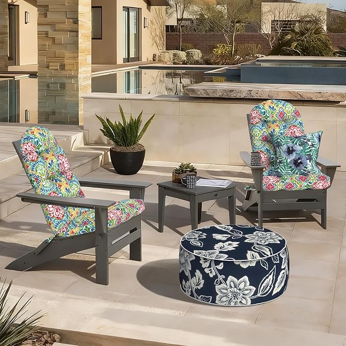 LVTXIII 2 Pack Outdoor Adirondack Chair Cushions, 44x19x4 Inch Water Repellent Patio Cushions for Rocking Chairs, Thick Tufted High Back Seat Cushion Set, Damask Red