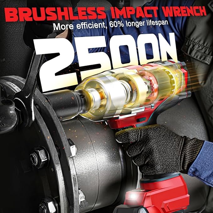 DIYtoolifz 3/4" Cordless Impact Wrench Compatible with Milwaukee 18V Battery: 1850FT-LBS(2500N.m) High Torque Impact Driver, Auto-Stop Reverse, 4-Speed Heavy Duty Impact for Car/Truck/Mower(Bare Tool)