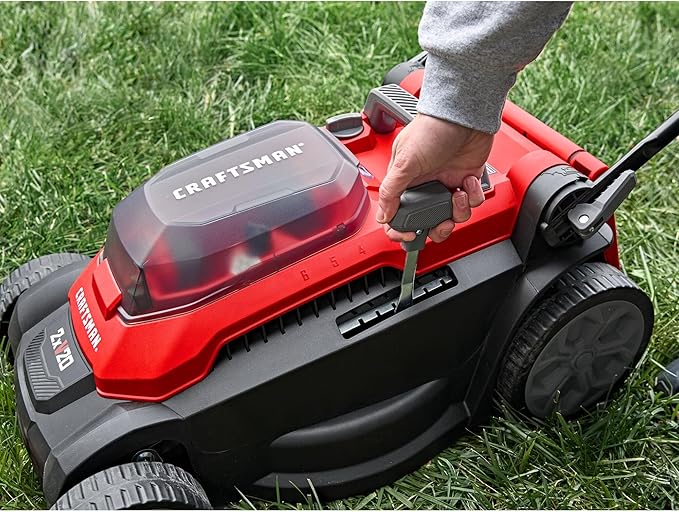 CRAFTSMAN Push Mower 15 in, 2 x 4 Ah V20 Batteries and 2 Chargers Included, Up to 45 Min of Runtime, Lightweight, Easy to Maneuver Electric Lawn Mower Cordless with Grass Bag (CMCMWP120M2)