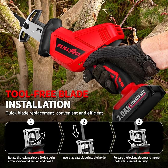 FULLYEA Reciprocating Saw Cordless, 0-3500SPM Variable Speed Reciprocating Saws with 4 Saw Blades, Tool-Free Blade Change, Electric Saws for Metal Wood Plastic Cutting