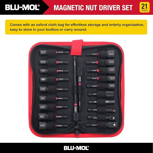 Disston E0100522 2 pc Premium Magnetic Nut Driver Set carrying case. Set includes both Metric and Standard as well as spring loaded adaptors and 3 extentions with bit holder