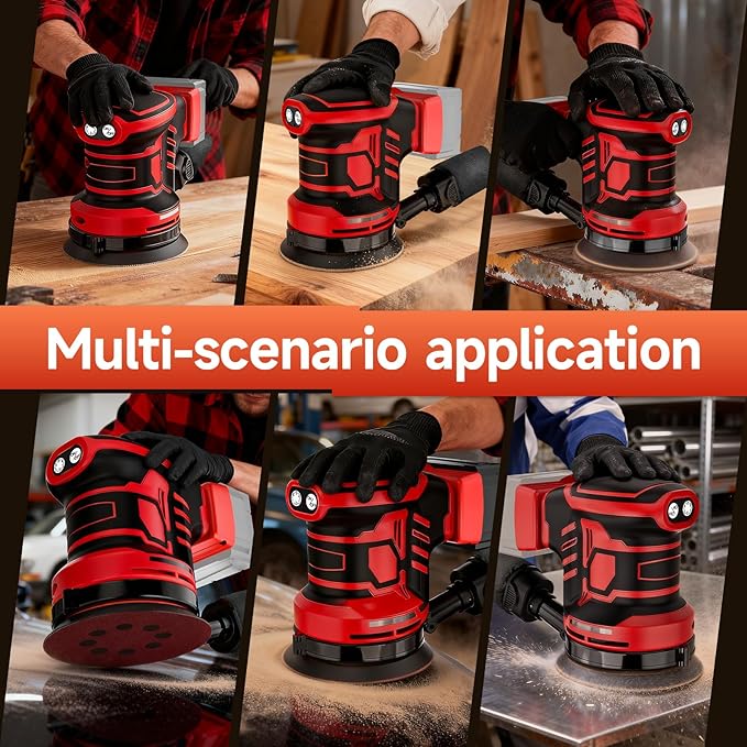 5-Inch Random Orbital Sander, Cordless Sanding Machine Compatible with Milwaukee 20V Battery(NO Battery), Brushless Electric Sander with Dust Collector (Dark Red)