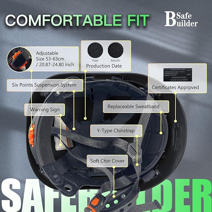 Construction Safety Helmet ABS Hard Hat Adjustable Ventilation System Hardhats Industrial Work Head Protection for Men Certified ANSI/ISEA Z89.1