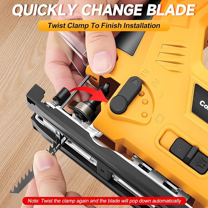 Jig Saw Compatible with Dewalt 20V Max Battery (No Battery), Cordless Jig Saw Brushless Jigsaw Tool with LED Light, 0°- 45° Bevel Cuts, 3 Orbital Settings for Straight/Curve/Circle Cutting