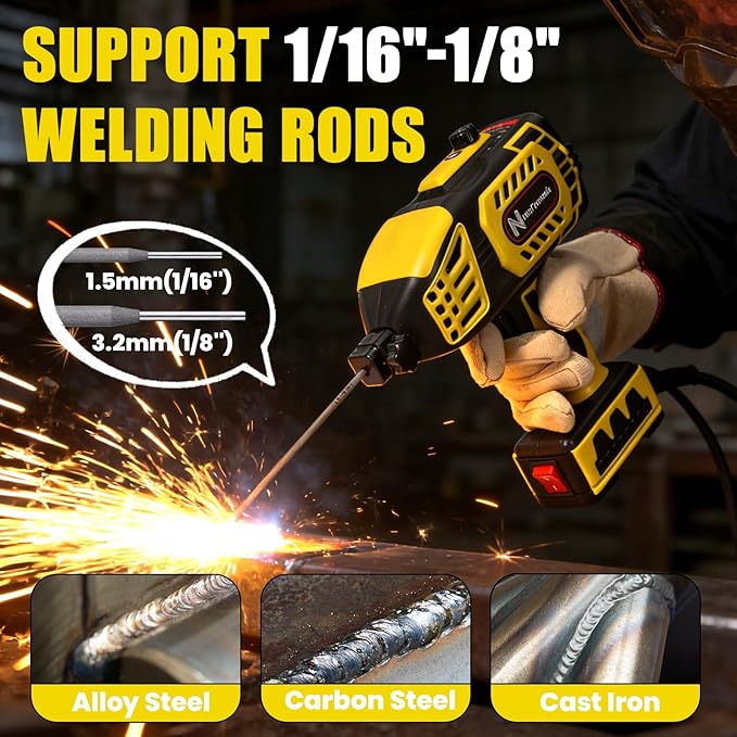Handheld Welder Machine 110V, NeoTamarix 20-150A IGBT Inverter Portable Welder Gun with 5 Variable Current Adjustment & 20PCS Rods, Portable ARC Welding Gun Fits for 1/16"-1/8" Rods