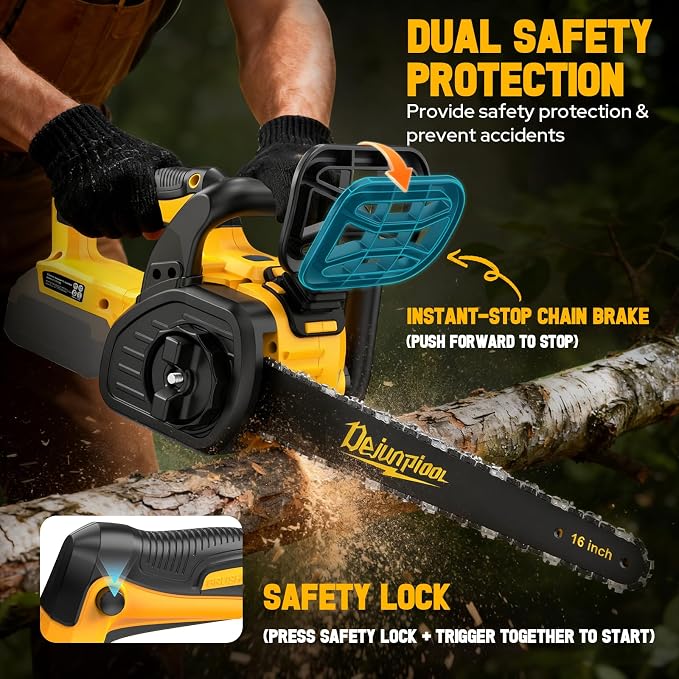 16 Inch Electric Chainsaw Compatible with Dewalt 20V/60V MAX Battery (Tool Only), Brushless Cordless Chainsaw with Auto Oiler, Battery Level Screen, 3 Chains, Handheld Pruning Saw for Tree Branch