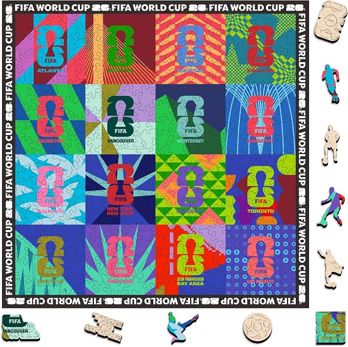 FIFA World Cup 2026 Wooden Jigsaw Puzzle,Gift for Soccer Fan-Mosaic 300Pcs | Official Licensed,5MM Thick Soccer puzzles,Long-Lasting Display sports memorabilia collector,300 Pieces Irregular Shape