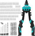 LIBRATON Pop Rivet Gun Kit, Two-Handed Rivet Gun, Heavy Duty Rivet Gun Kit, Pop Rivet Tool with 250 Aluminum Rivets in Box, 5 Tool-Free Interchangeable Nozzles, 5 HSS Drill Bits, for Automotive, Metal