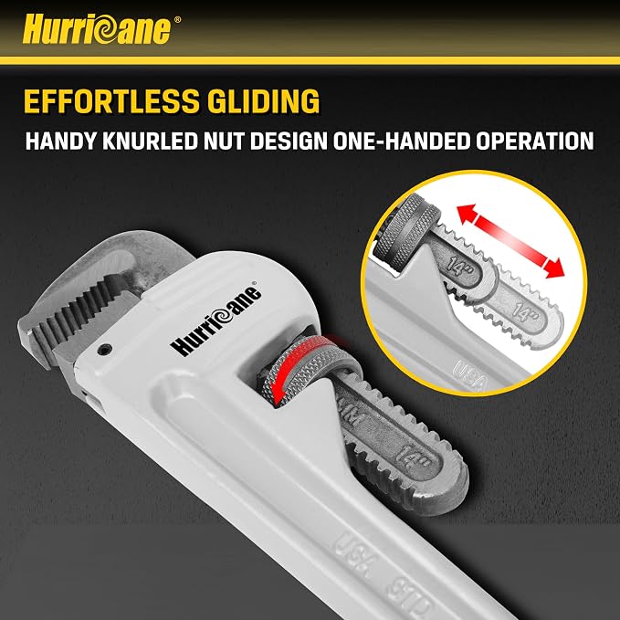 HURRICANE 14-Inch Aluminum Pipe Wrench,Heavy Duty Adjustable Plumbing Wrench,Straight Handle Plumbers Tool,40% Lighter Weight