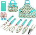 Garden Tools Set, JUMPHIGH 10 PCS Heavy Duty Gardening Tools Includes Hand Trowel Rake Weeder Pruner, Gardening Gifts for Women, Garden Kit with Tote Bag, Apron, Gloves, Kneeling Pad