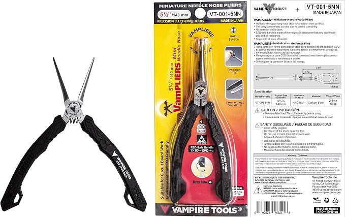 VAMPLIERS 4-PC 5" Precision Mini Pliers Set, ESD Safe, Made in Japan