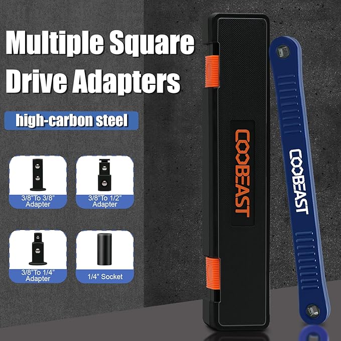 coobeast Offset Extension Wrench Impact Ready Socket Wrench Extender Tool with Versatile 1/4", 3/8", and 1/2" Square Drive Adapters, Universal Extensions Wrench for Small Place