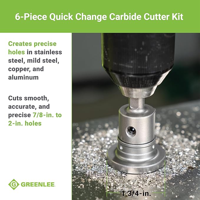 Greenlee 660 6-Piece Quick Change Carbide-Tipped Unfinished Hole Cutter Set, 7/8" - 2"