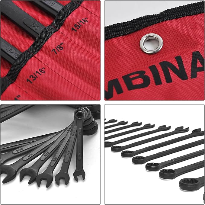 16 Piece SAE Combination Wrench Set, 1/4" to 1-1/4" SAE Wrench Set with Roll Up Pouch