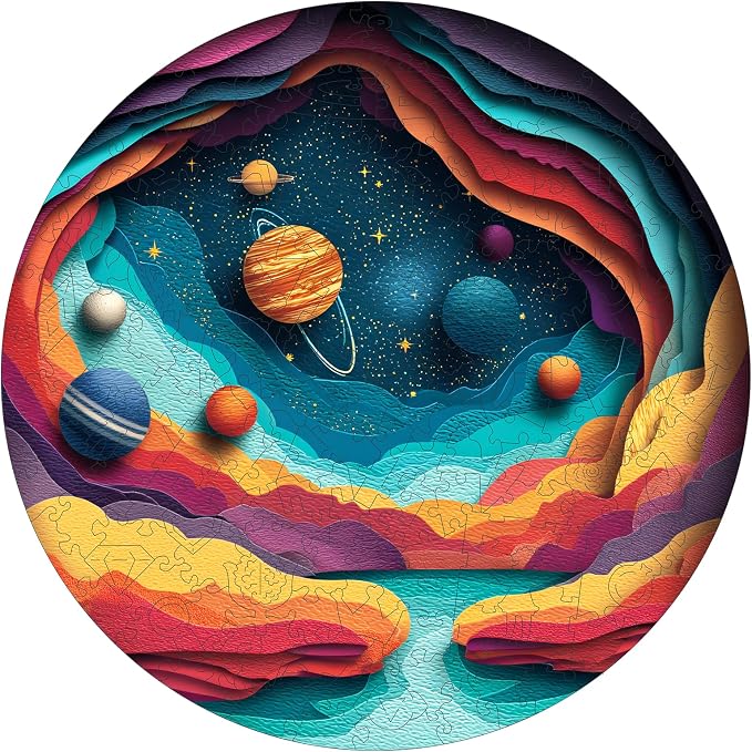 MEATRN Space Jigsaw Puzzles for Adults - Unique Shaped Solar System Planets Wooden Puzzles, Fun Galaxy Family Puzzles Game for Adults and Kids, Educational Gift for Teenager, 200 Pieces, 11.2x11.2 in