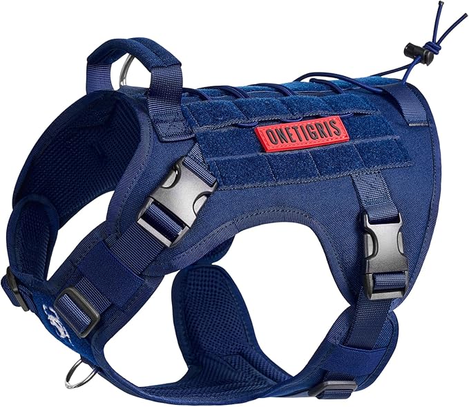 OneTigris Tactical Dog Harness Vest No-Pull Service Dog Vest for Small Dogs | 1000D Pullable Nylon, with Control Handle and Hook & Loop Panels, Easy On & Off, Adjustable for Walking Training Blue XXS