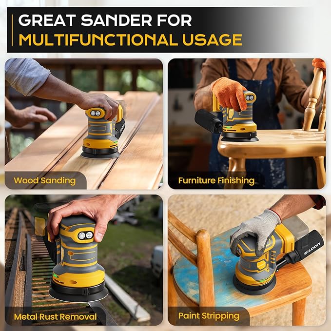Cordless Random Orbital Sander Compatible for Dew 20V Max, 5-Inch Brushless Orbit Sander with 19000 RPM 6 Variable Speed, Electric Hand Sander With Dust Collector for Woodworking Sanding (No Battery)