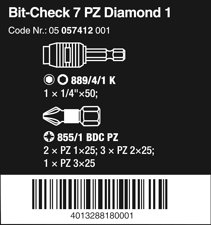 BIT-CHECK 7 PZ DIAMOND 1 BITS + UNIVERSAL BITHOLDER