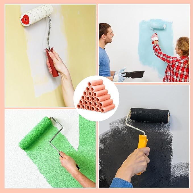 Gisafai 24 Pcs Paint Roller Covers Paint Rollers for Painting Walls Roller Paint Brush 3/8 Inch Nap Microfiber Roller Naps House Painting Supplies Paint Roller Kit for Walls Ceilings (Orange,9 Inch)