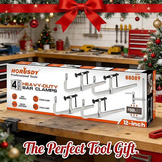 HORUSDY 4-Pack 12-Inch Bar Clamp Set, Light Duty Drop Forged Steel F Clamps, Max 450 lb Load Capacity, Smooth Adjustment Strong Grip for Welding, Woodworking, Metalworking, DIY & Crafts