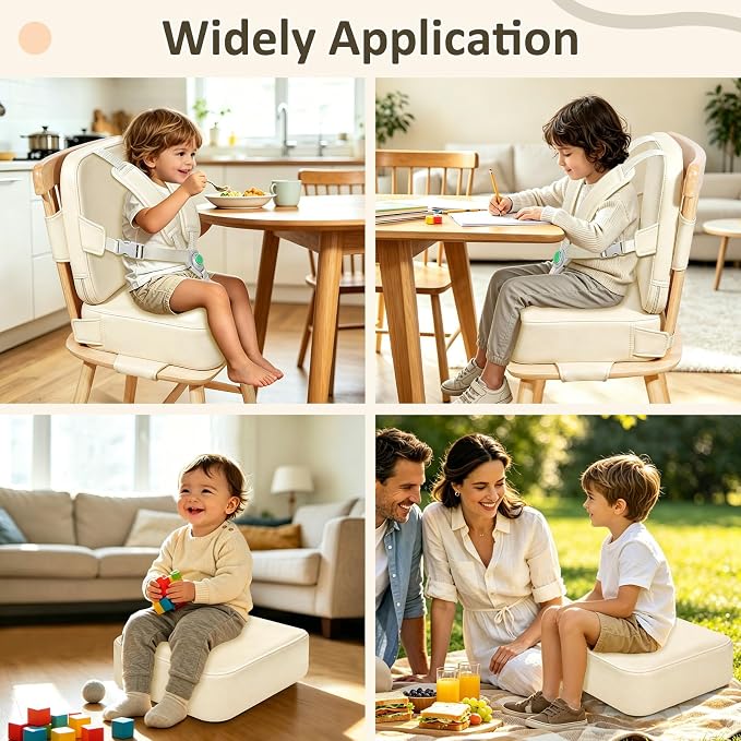 Toddler Booster Seat for Dining Table,Kitchen Chair Booster Cushion | Non-Slip Booster Seat with Backrest and 5 Piont Harness, PU Waterproof Travel Baby Booster Increasing Cushion