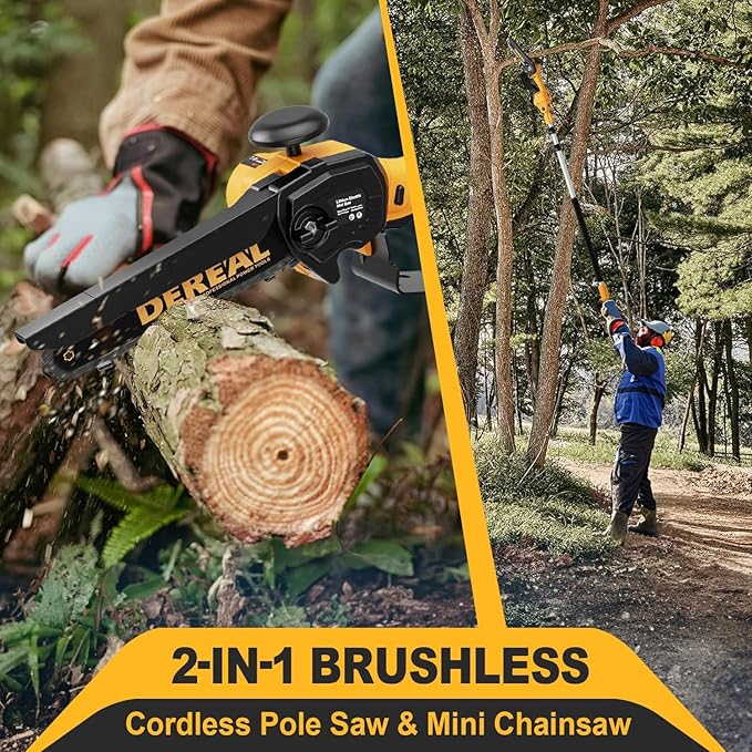2-in-1 Cordless Pole Saw, Brushless Mini Chainsaw with Pole, 20V 4.0Ah Battery Powered Pole Saws for Tree Trimming, 8" Cutting Power Small Pole Saw, 18ft Reach Electric Saw for Trees With Pole