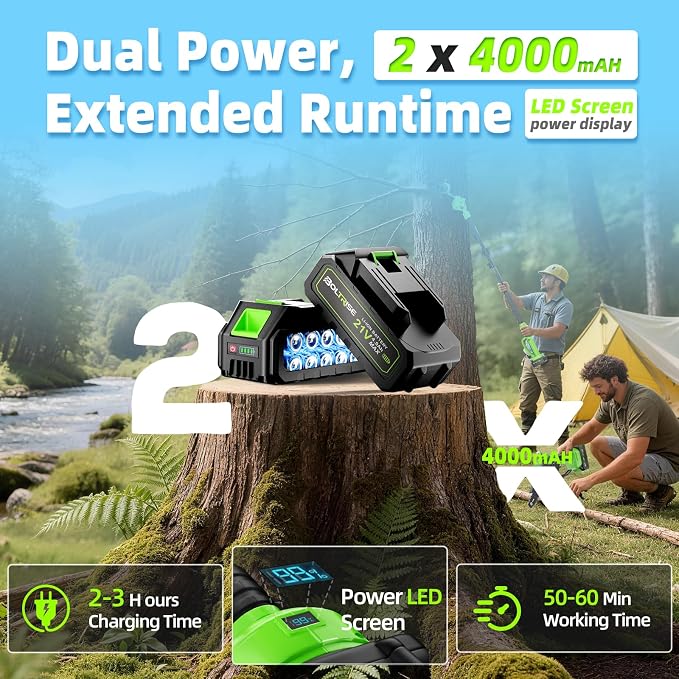 3-in-1 Electric Pole Saws for Tree Trimming, 8 Inch & 6 Inch Mini Chainsaw Cordless with 2x4.0 Ah Battery, Battery Powered Pole Chain Saw, 16 Ft Reach, Telescopic Chainsaw Tree Trimmer Branch Cutter
