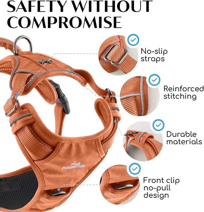 Freudentier No Pull Dog Harness with Handle, Front & Back Clips, Reflective | Soft breathable mesh padding - perfect fit with no chafing or slipping - comfortable dog vest for small, medium & large dogs