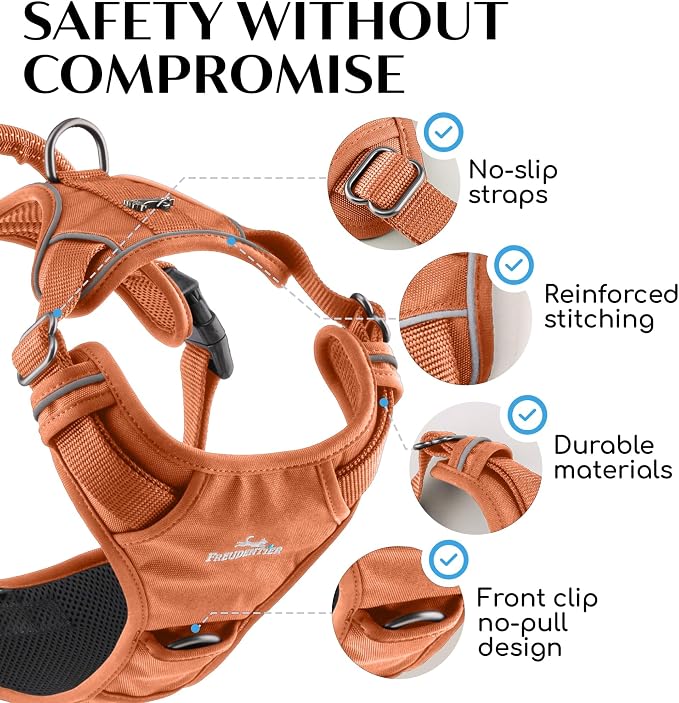 Freudentier No Pull Dog Harness with Handle, Front & Back Clips, Reflective | Soft breathable mesh padding - perfect fit with no chafing or slipping - comfortable dog vest for small, medium & large dogs