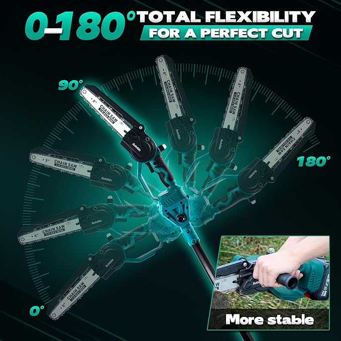 2-in-1 Electric Pole Saw for Tree Trimming,1200W Brushless Cordless Pole Saw&8 Inch Mini Chainsaw with 2 x 4.0Ah 21V Batteries,16 FT Max Reach, Tree Trimmer for Branch Cutting.