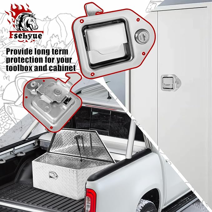 Heavy Duty Tool Box Paddle Lock Stainless Steel Truck Toolbox Latch Replacement Kit with 2 Keys RV Trailer UTV Campers