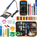 Soldering Iron Kit, 60W Adjustable Temperature, Digital Multimeter, 5pcs Soldering Tips, Wire, Stand, Desoldering Pump, Solder Wick, Tweezers, Welding Tool