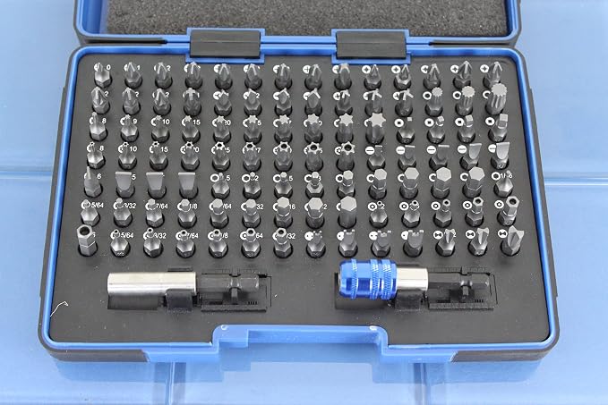 TEMO 100 Piece Impact Ready Security Bits Screwdriver Set Kit with 2 Quick Chucks and Phillips, Torx, Slotted Flat, Pozi, Hex, Tri-Wing Pozi Clutch, Spline, Square, Spanner, TORQ-Set, Torx Tamper Bits