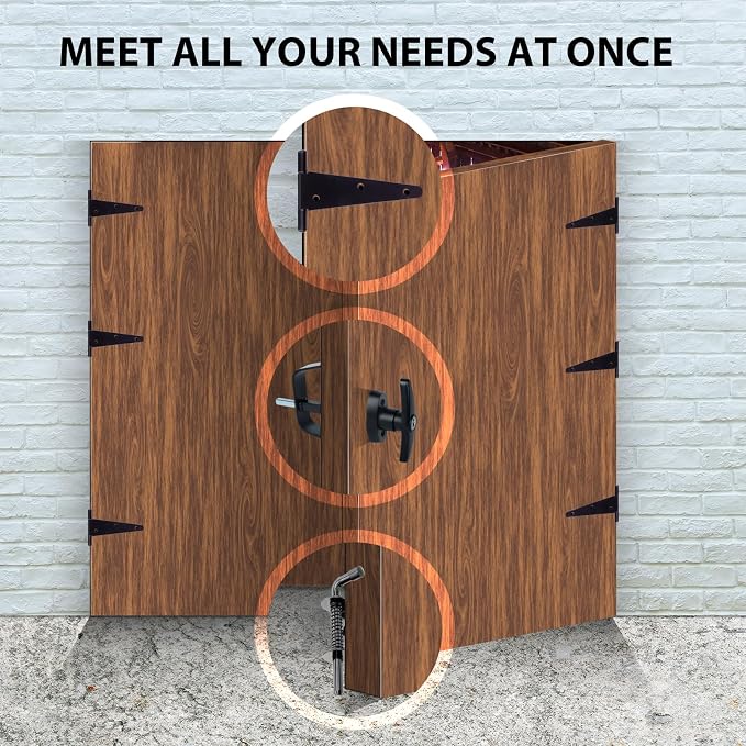 BTEOBFY Double Door Shed Hardware Kit -Includes Window and Door/Window Hinge Set, Complete with Hinges, Black Latches, and T-Handle Lock -, for Gates, playrooms
