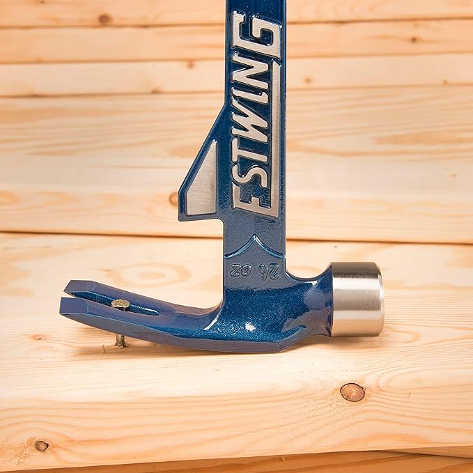 ESTWING Hammertooth Hammer - 24 oz USA Made Long Handle Straight Rip Claw Hammer with Smooth Face & Shock Reduction Grip - E6-24T