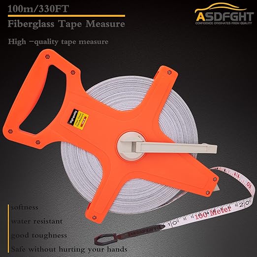 Open Reel Tape Measure 330 Feet, Fiberglass Tape Measure, Yard Measuring Tape Fit for Sports Field, Outdoor, Engineer,Track, Durable Dual-Sided Measuring Reel with Feet and Meters (1/2')