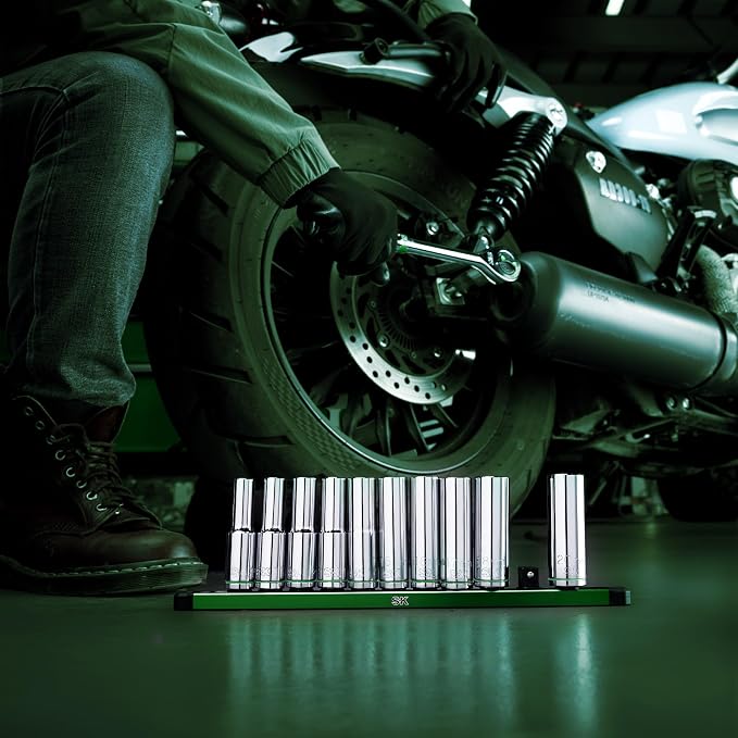 SK 1/2" Drive Socket Set, Deep Metric Sockets, 11-Piece 10-20mm | SuperKrome Finish, Premium CR-V Steel, with Aluminum Socket Organizer