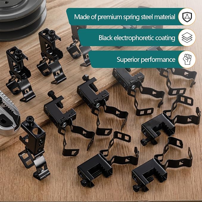 Tandefio 50 Pcs 1/4"-20 Beam Clamps with 1/2" - 3/4" Conduit Clip Spring Steel Bolt on Clamp Vertical Mount Offering Fast Installation for Electrical, Lighting, and Cable Routing Systems, Black