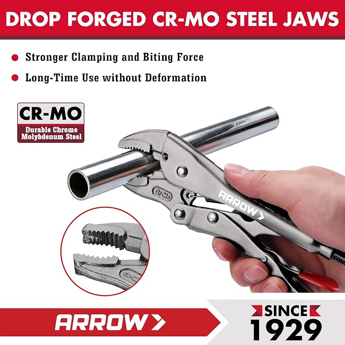 ARROW 7" Curved Jaw Locking Pliers with Screw Extractor