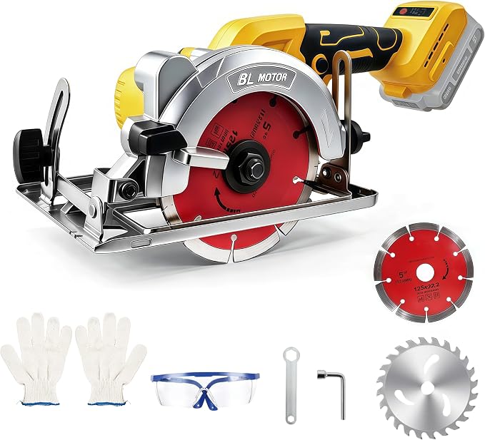 Cordless Circular Saw (Tool Only) Compatible with Dewalt 20V Battery, 5 Inch Brushless Power Saw with 0-45° Bevel, Max Cutting Depth 1.6" (90°)/1.28" (45°) for Wood, Plastic, Soft Metal