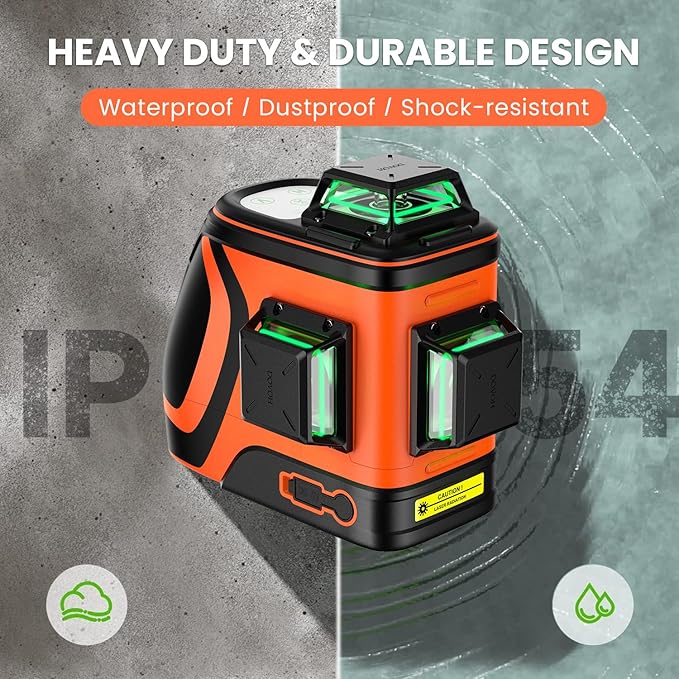 DOVOH Outdoor Laser Level 360 Self Leveling with Receiver, H3-360G-KIT | 400ft Long Range With Detector, High Power, Daylight Use, Green Beam, For Outside, Grading, Construction, Decking, Framing