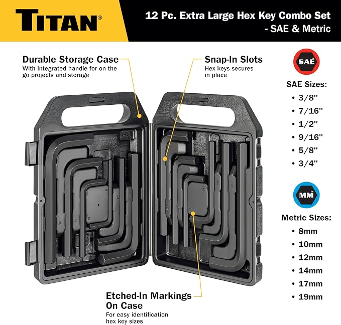 Titan 12775 12-Piece SAE and Metric Jumbo Hex Key Set
