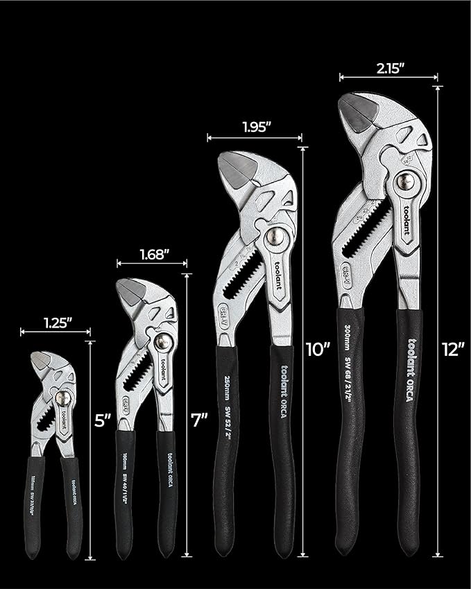 toolant 5-Inch Chrome Plated Pliers Wrench, CR-V Adjustable Wrench with Anti-Rust Coating, Smooth Parallel Jaws, Rubber Anti-Slip Grip and Storage Pouch for Home Repair, Plumbing, Nuts, Water Pipes
