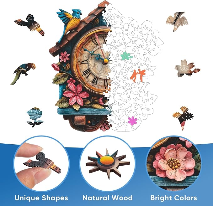 Pikoqunc Puzzles for Adults, Pink Clock House 200 Pieces Jigsaw Puzzle, Unique Shaped Wooden Puzzles, Fun Family Game, for Mom Grandma, Friends & Family 9.8'' x 11.2''