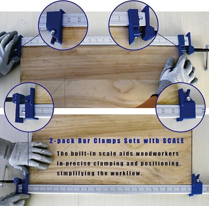 FEIRONG 48 Inch Heavy Duty Bar Clamps (2 Pack) - Dual-Scale Ruler (Inch & CM), 330LB Capacity, 90° Angled Jaws for Cabinet Making, Door Assembly, Professional Woodworking (Blue)