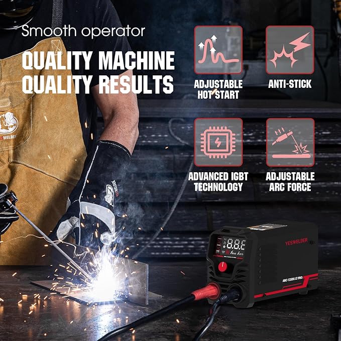 YESWELDER 125Amp Mini Stick Welder Large LED Display with Lift TIG Torch, IGBT ARC Welding Machine, 110V Hot Start Portable MMA Welder Machine, Arc force