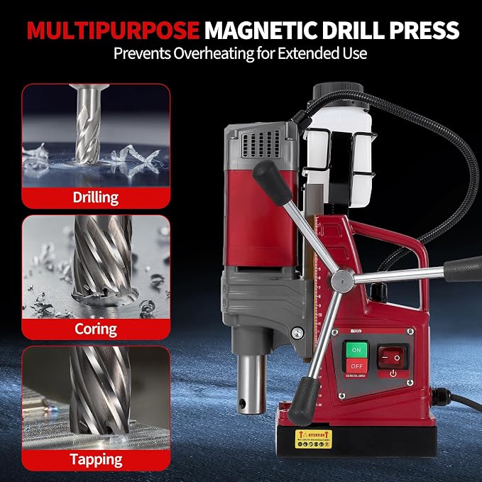 1.57 Inch Magnetic Drill Press, 210mm Max Stroke, 13000N Magnetic Force, Portable Electric Mag Drill Machine for Metal Drilling, Industrial Grade
