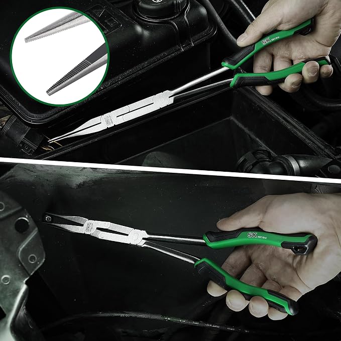 SK 13'' Long Needle Nose Pliers, Double Compound Straight Long Nose Pliers